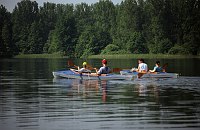 Juni 1998. Mecklenburg-Vorpommern. Feldberger Seen - Gebiet. Faltboote auf dem Dreetzsee. Wasserwandern. Paddeln. Wassersport.
