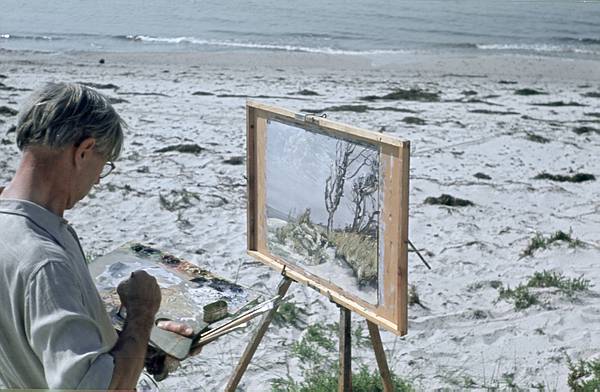 1940. Mecklenburg-Vorpommern. Darß. Ostsee. Maler am Strand. Theodor Schultze-Jasmer
