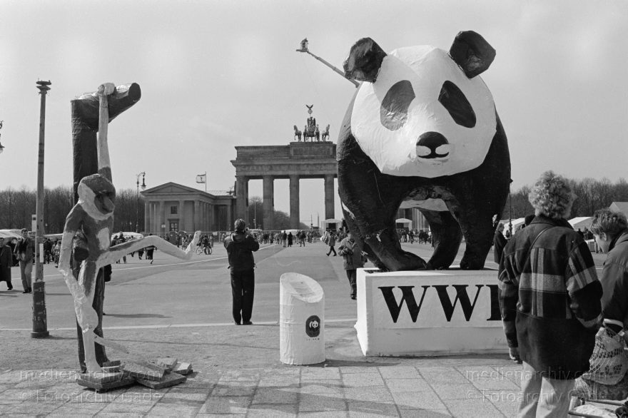 Berlin. Pariser Platz. Brandenburger Tor. Skulpturen von einem Affen und einem Pandabär.
1995. Berlin. Mitte. Pariser Platz. Brandenburger Tor. Skulpturen von einem Affen und einem Pandabär.
Schlüsselwörter: Berlin;Brandenburger Tor;Deutschland;Germany;Mitte;Pandabär;1995;Pariser Platz