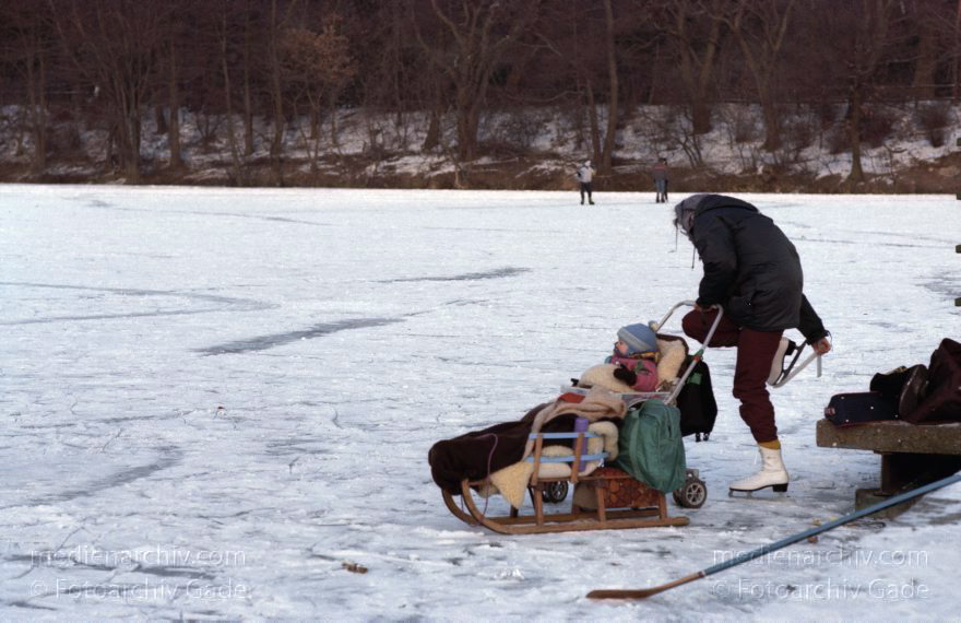 Berlin. Wedding. Rehberge. Winter. Schnee. Eis. Auf dem zugefrorenen Plötzensee. Eine Frau auf Schlittschuhen schiebt ihr Kind auf einem Schlitten.
Januar 1993. Berlin. Wedding. Rehberge. Winter. Schnee. Eis. Auf dem zugefrorenen Plötzensee. Eine Frau auf Schlittschuhen schiebt ihr Kind auf einem Schlitten.
Schlüsselwörter: Berlin;Deutschland;Eis;Eislaufen;Germany;Mitte;Plötzensee;Rehberge;Schlitten;Schlittschuh;Schnee;Wedding;1993;Winter