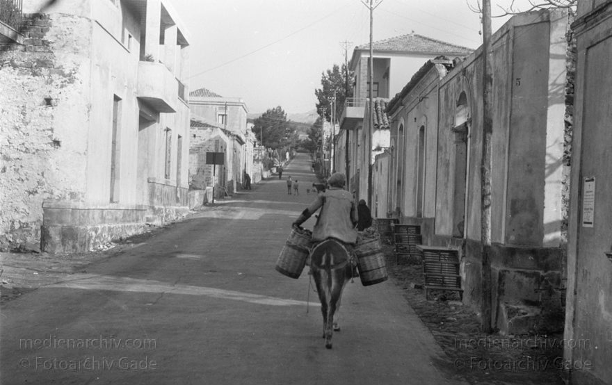 um 1950. Italien. Sizilien
um 1950. Italien. Sizilien. Reiter mit zwei Lastkörben auf einem Esel. Warentransport.
Schlüsselwörter: 1950;1950er;Esel;Italia;Italien;Italy;Reiter;Sicilia;Sicily;Sizilien