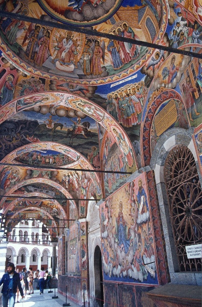 1981. Bulgarien. Rilakloster
Juni 1981. Bulgarien.  Rilagebirge, Rilakloster. Das Kloster Rila, im 10. Jahrhundert von dem Mönch Ivan Rilski gegründet, ist eines der größten orthodoxen Klöster. Hauptkirche Sweta Bogorodiza
Schlüsselwörter: 1981;Bulgarien;Rila;Kloster