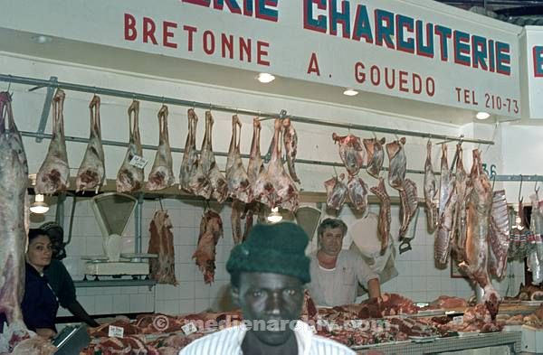 1969. Afrika. Senegal. Dakar. Fleischstand.
