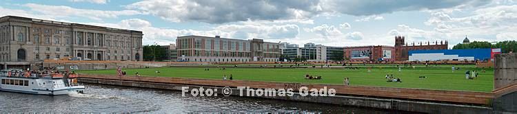 August 2009. Berlin. Berlin-Mitte. Rasen am ehemaligen Standort des 'Palast der Republik' an der Spree.