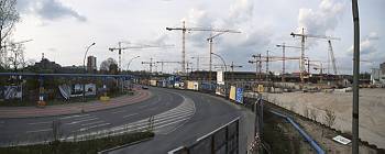 Berlin. Berlin-Mitte. Tiergarten. Baustelle Lehrter/ Bahnhof Hauptbahnhof. (Panorama aus mehreren Einzelbildern)