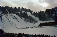 um 1966. Bayern. Garmisch Partenkirchen. Alpenvorland. Winter. Skispringer. Sprungschanze