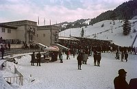 um 1966. Bayern. Garmisch Partenkirchen. Alpenvorland. Winter. Skispringer. Sprungschanze