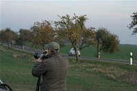31. 10. 2009. Brandenburg. Rhinluch. Vogelbeobachter bei Linum. Die hier rastenden Zugvogelschwärme ziehen Publikum an. Fotograf