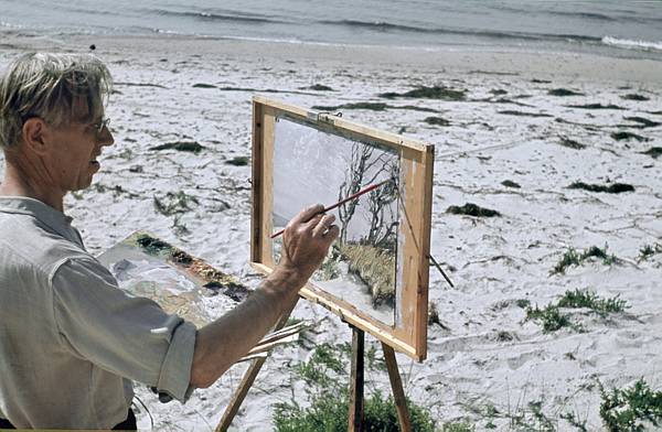 1940. Mecklenburg-Vorpommern. Darß. Ostsee. Maler am Strand. Theodor Schultze-Jasmer