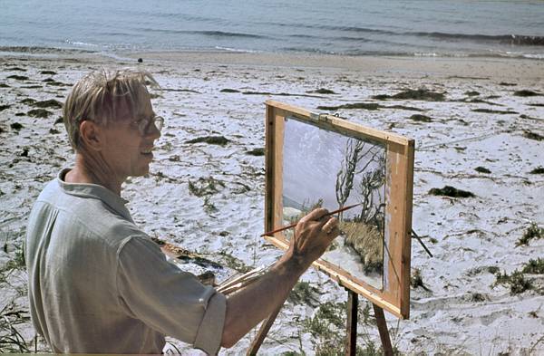 1940. Mecklenburg-Vorpommern. Darß. Ostsee. Maler am Strand. Theodor Schultze-Jasmer