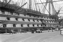 um 1955. England. Großbritannien. Great Britain. Portsmouth. HMS Victory - das Schiff von Nelson)