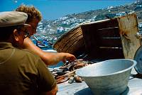 Juni 1991. Griechenland. Fischer am Hafen