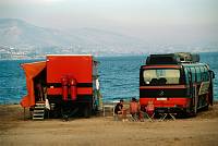 Juni 1991. Griechenland. Rotel Reisebus. Tourismus. Reisen. Am Meer. Küste. Rotel Bus. Rotel Tours