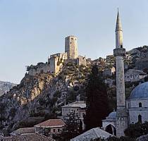 1960er. Ehemaliges Jugoslawien. Bosnien und Herzegowina. Pocitelj. Pocitelj. Burg. Minarett