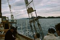 Mai 1983. Kroatien. Dalmatien. ehemaliges Jugoslawien. Reisestationen: Adria.  Split. Dubrovnik. Korcula (Insel) - Hvar (Insel) Segelschiff auf dem Mittelmeer. Wanten