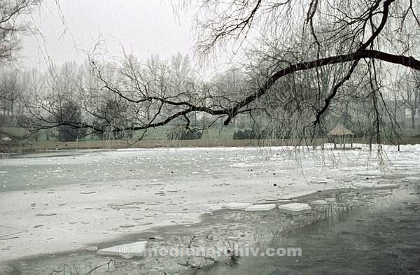 1958. DDR. Hubertusstock. Jahreszeiten. Wald. Winter. Schnee. Eis. Teich