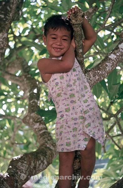1972. Südsee. Samoa. Mädchen im Baum.
